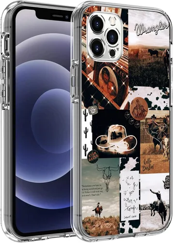 Vista 9 de Compatible con iPhone 15, diseño de vaquero occidental, collage de vaquera, rancho rancho, retro, vintage, funda transparente de TPU suave a prueba