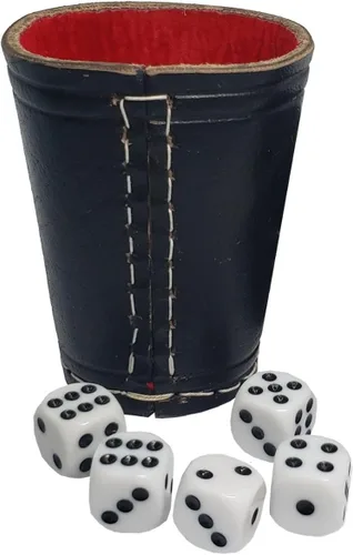 Vista 15 de Cyber-Deals - Taza compacta de cuero genuino para dados + dados con bolsa de almacenamiento de terciopelo negro