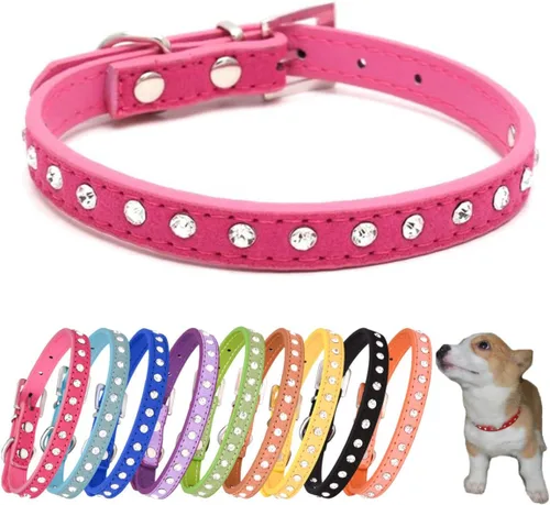 Vista 9 de Collares de perro con diamantes de imitación para perros pequeños, collar de cachorro con diamantes de imitación para niñas, bonito collar de gato