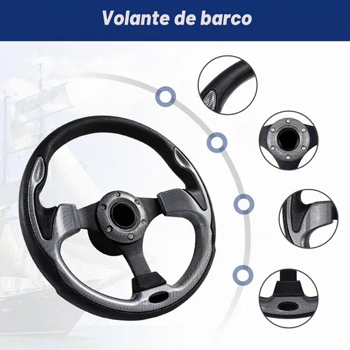 Vista 3 de 12.5 Inch Boat Steering Wheel with 3/4“ Axle Marine Steering Wheel Adapter, Yachts, Pontoon Boats Gris