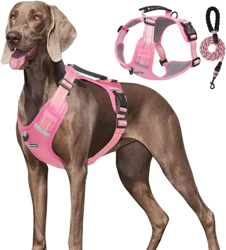 Vista 12 de Arnés para perro ajustable reflectante sin tirones, para perros medianos y grandes con correa de 59.06 pulgadas (negro, XS)