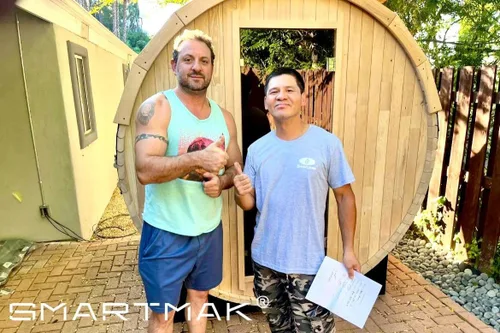 Vista 10 de Smartmak - Sauna de vapor de barril para exteriores, para 2 a 10 personas, cicuta canadiense/cedro rojo, control WiFi, sala de sauna de madera