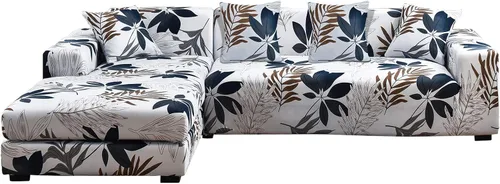 Vista 18 de LiveGo Funda de sofá en forma de L, 2 piezas, elástica y elástica de 3 plazas, protector de muebles con 4 fundas de almohada para sala de estar