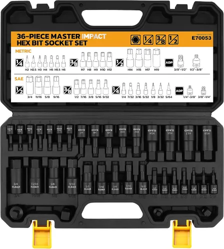 Vista 11 de Juego de llaves de vaso E-Torx invertidas de 17 piezas, acero Cr-V de impacto prémium E4 - E24 Star hembra para llave de impacto 1/2 3/8 1/4 Kit