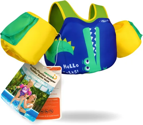Vista 8 de AEOCOO Flotador Saltador de Charco 20-30-50-60-70 Libras, Chaleco de Natación para Niños Pequeños de 1-3-5-6-9 Años, Flotadores de Piscina