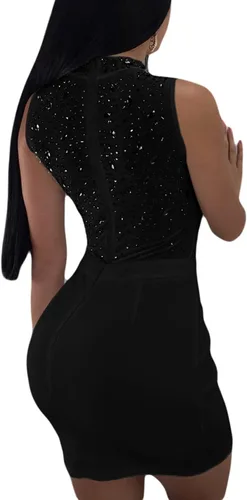 Vista 4 de Halter Neck Dresses for Women Formal Sexy Backless Hot Drill See Through Gown Dress Nightclub Bodycon Mini Prom Dress
