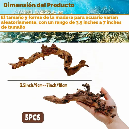 Vista 2 de Hamiledyi 5 piezas de madera flotante para acuario de 3.5-7 pulgadas, ramas de madera de deriva, accesorios de decoración de peceras Betta