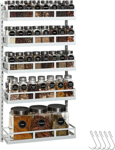 Vista 9 de X-cosrack Organizador de especias de montaje en pared, 5 niveles de altura ajustable, estante de especias colgante para armario de despensa