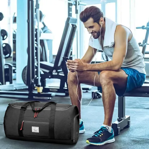Vista 6 de Brozoza Bolsa de viaje para hombre, 65 L, tamaño mediano, bolsa de viaje para fin de semana durante la noche con bolsillo húmedo y compartimento