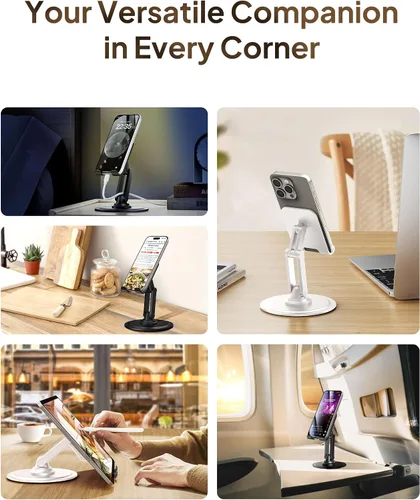 Vista 5 de COOPER Soporte 360°, Soporte Giratório para Celular de Escritorio Base de Metal Resistente, Plegable, Portátil Soporte para Celular
