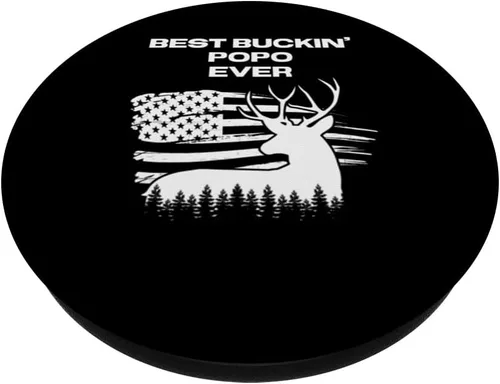 Vista 2 de Best Buckin' Popo Ever Bandera Americana Cuernos de ciervos Caza PopSockets intercambiables PopGrip