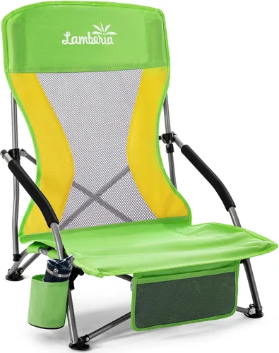 Vista 26 de Lamberia Silla de playa plegable para adultos, paquete de 2, sillas de playa bajas portátiles con capacidad de 300 libras, silla de camping ligera