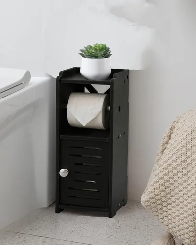 Vista 5 de AOJEZOR Soporte para papel higiénico: gabinete de baño independiente de PVC para habitantes de apartamentos, almacenamiento delgado para baño