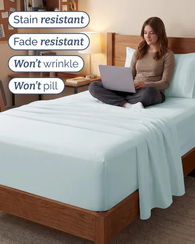Vista 629 de Extra Deep Twin XL Sheet Set - 3 Piece College Dorm Room - White 01-Blanco