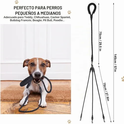 Vista 7 de Correa para perro de 3 vías, correa de perro de 57 pulgadas desmontable giratoria 360 sin enredos con mango acolchado suave para perros Negro de 3