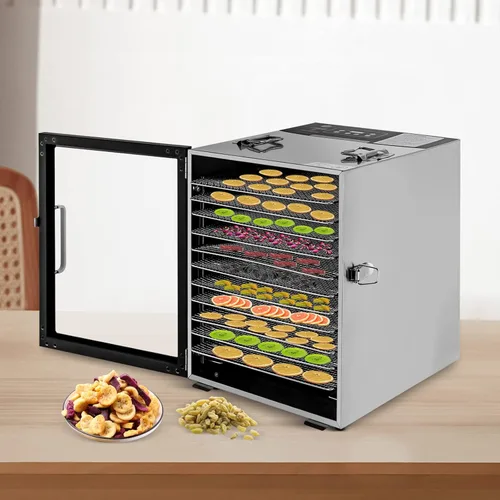 Vista 8 de Máquina deshidratadora de alimentos, 110 V, 800 W, 10 bandejas de acero inoxidable, secadora de alimentos de cocina con temperatura ajustable