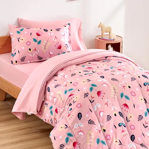 Vista 15 de SLEEP ZONE Juego de edredón de 2 piezas con estampado de 2 piezas para niñas, resistente a la decoloración, lavable a máquina, color rosa ballet