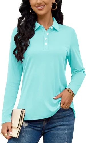 Vista 3 de TACVASEN Camisas tipo polo para mujer, camisetas casuales de manga larga para golf