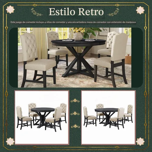 Vista 6 de Harper & Bright Designs TREXM - Juego de mesa de comedor de estilo retro funcional con mesa extensible y 4 sillas tapizadas para comedor y sala