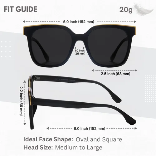 Vista 6 de NYS Collection Gafas de sol polarizadas clásicas planas y cuadradas de gran tamaño para mujer, 100% protección UV