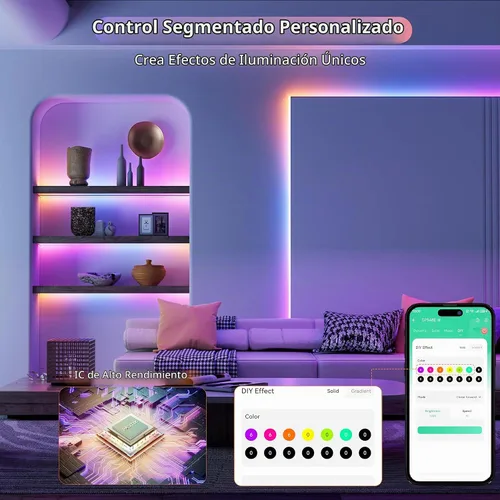 Vista 2 de PAUTIX Tira de luces LED RGB Smart IC COB, 6.56 pies/6.6 ft direccionable con certificación UL de 24 V, cinta flexible de color multicolor, funciona