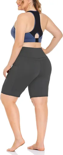 Vista 6 de ZERDOCEAN Pantalones cortos de ciclismo para mujer, talla grande, de 8 a 5 pulgadas, cintura alta, para yoga, entrenamiento, deportes, atletismo