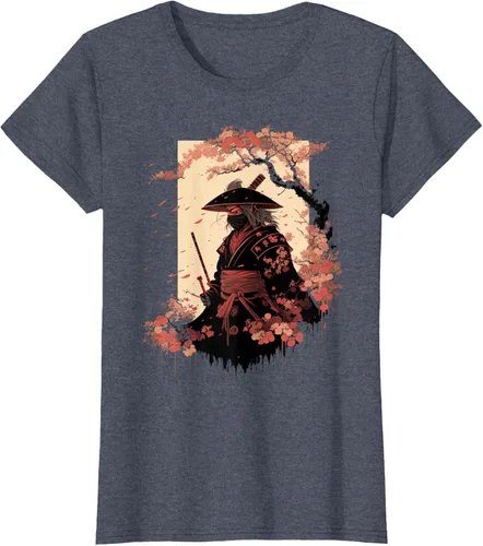 Vista 86 de Camiseta estética vintage samurái de arte japonés samurái retro cereza, Negro