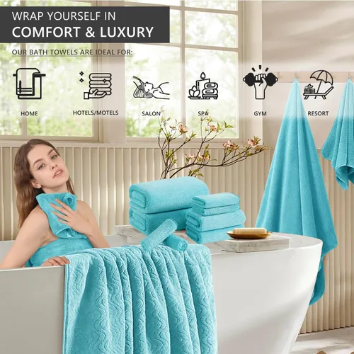 Vista 2 de Juego de toallas de baño de 8 piezas 2 toallas de baño grandes de gran tamaño, 2 toallas de mano y 4 paños Juego de toallas de baño ultrasuaves