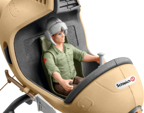 Vista 7 de Schleich Wild Life - Juego de helicóptero de rescate de animales de 8 piezas con figuras de león e hipopótamo, altamente detallado, duradero