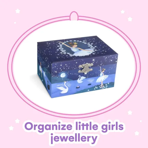 Vista 2 de Jewelkeeper Caja de almacenamiento de joyería musical para niña con bailarina giratoria, diseño de purpurina, tono de lago de cisne