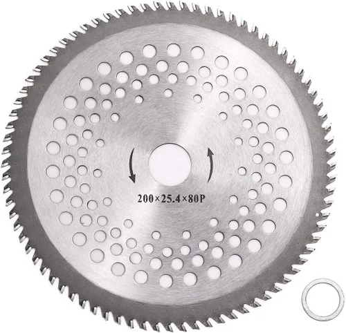 Vista 3 de Cuchilla de punta de carburo 80T de 8 pulgadas con adaptador de arandela, cortador de cepillo, cortador de malezas