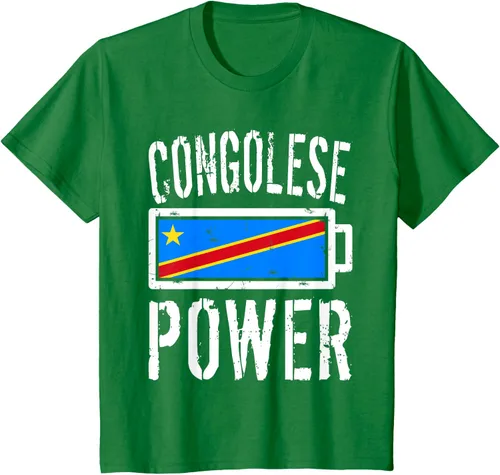 Vista 5 de Camiseta de batería de energía congoleña con bandera de República Democrática del Congo, Negro, S