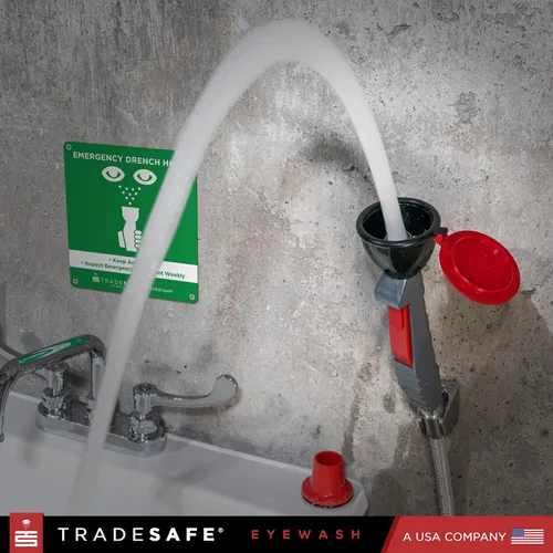 Vista 9 de TRADESAFE Estación de lavado de ojos de mano aprobada por la OSHA, estación de lavado de ojos de emergencia, estación de lavado de ojos con manguera