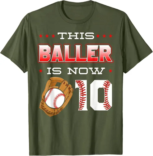 Vista 53 de This Baller Is Now 10 - Camiseta de béisbol para fiesta temática de cumpleaños número 10, Negro