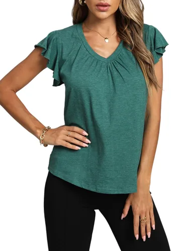 Vista 3 de LYANER Blusa casual con volantes y cuello en V para mujer