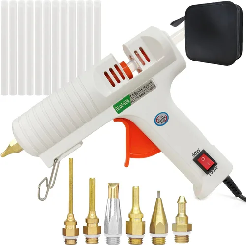 Vista 7 de Pistola de pegamento caliente, kit de pistola de pegamento de alta temperatura de tamaño completo con 12 barras de pegamento transparente, 60/100 W.