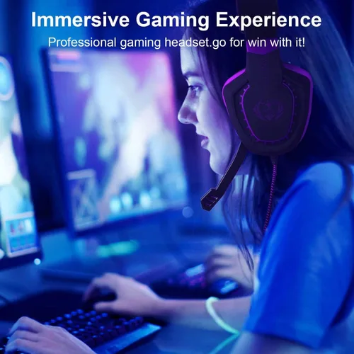 Vista 2 de Anivia AH28plus - Auriculares para computadora con cable y micrófono, estéreo para juegos, con aislamiento de ruido, con control de volumen, sonido