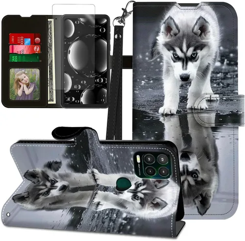 Vista 63 de Funda para Motorola Edge 2022 con protector de pantalla, soporte y tarjetero y correa para la muñeca, funda magnética para Moto Edge 2022 5G UW Lobo