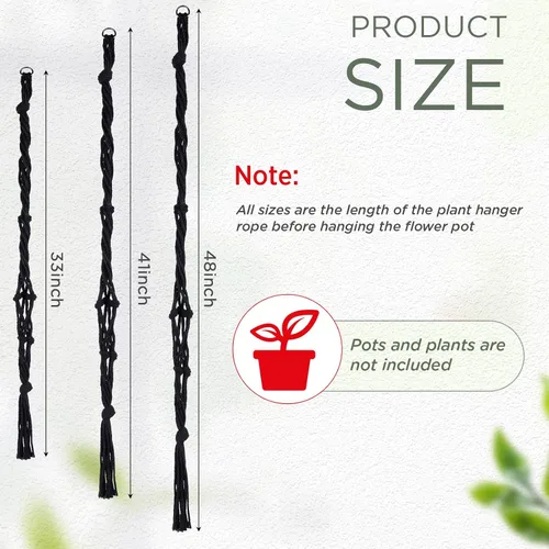 Vista 2 de EBOOT Paquete de 3 cuerdas grandes de macramé para colgar plantas de 33, 41, 48 pulgadas, para colgar macetas para decoración de interiores