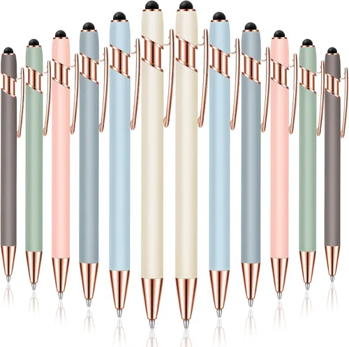 Vista 22 de Tenare 12 piezas 2 en 1 bolígrafo de metal con punta de lápiz capacitivo, bolígrafo de 1,0 mm de tinta negra para pantallas táctiles (color surtido)