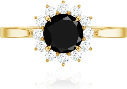 Vista 11 de Anillo de compromiso de ónix negro de 1.25 quilates con halo de diamantes, anillo de compromiso de ónix negro para mujer