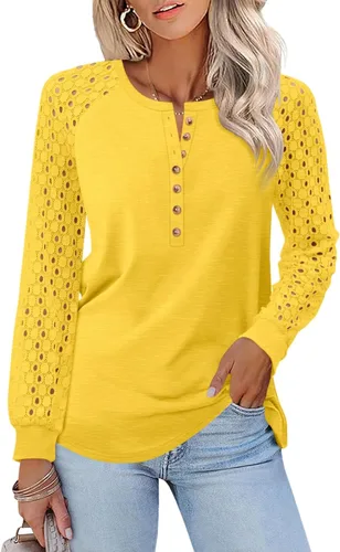 Vista 14 de Minetom Camisetas de manga larga con encaje para mujer, blusas casuales