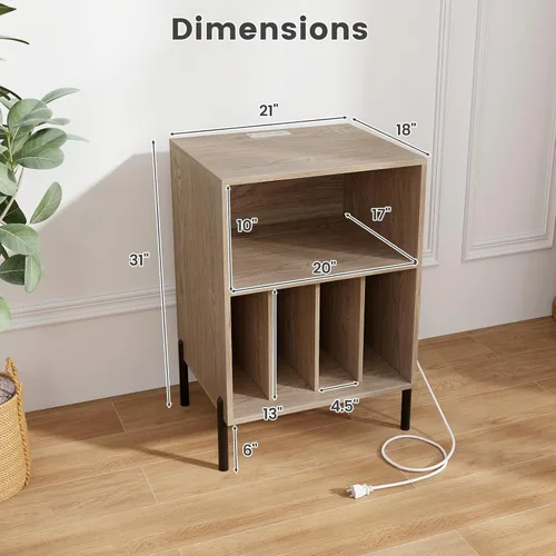 Vista 3 de Giantex - Soporte para tocadiscos con estación de carga, mesa para tocadiscos con gabinete de almacenamiento, estante para tocadiscos con patas