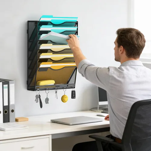 Vista 7 de Delifox Organizador de archivos de pared de 7 niveles, soporte para archivos de pared, organizador de carpetas de papel de montaje en pared