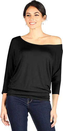 Vista 2 de Camiseta sexy para mujer, estilo dolman, con hombros descubiertos, manga 34, cintura con bandas, tallas regulares y grandes
