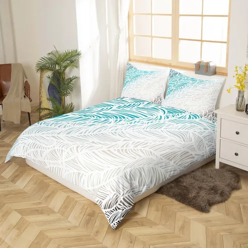 Vista 2 de Juego de funda de edredón con estampado de plumas abstractas, tamaño individual, juego de ropa de cama bohemio de 2 piezas para niños, niñas, niños