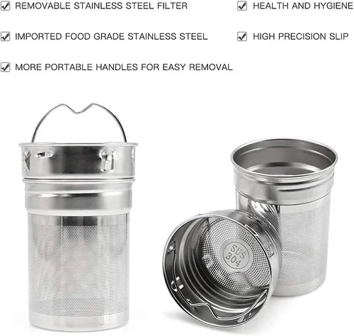 Vista 8 de Botella de té COMI, 14 oz, vidrio de borosilicato, de doble pared, con infusor y colador, tapa de bambú, 400ml