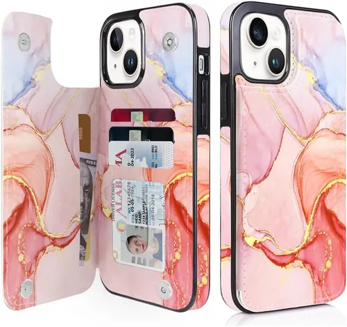 Vista 63 de uCOLOR - Funda tipo cartera para iPhone 15 con tarjetero y diseño de lunares con leche de almendra Bloqueo RFID de piel sintética para mujeres