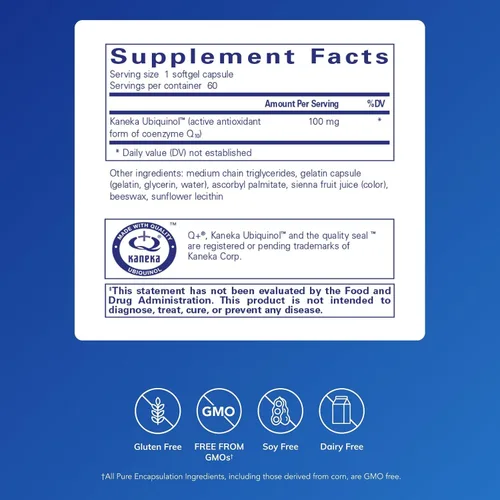 Vista 2 de Pure Encapsulations Ubiquinol-QH 100 mg Forma activa de CoQ10 para apoyar la salud inmunológica, la energía celular y la salud cardiovascular*