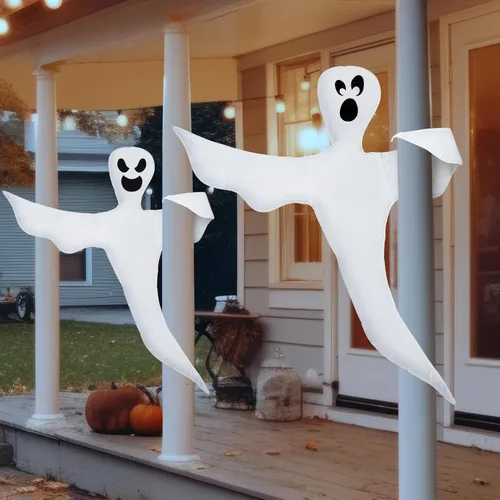 Vista 5 de JOYIN 2 piezas de decoración de fantasma para árbol de Halloween, 53 pulgadas, fantasma volador flexible para árboles, patio, césped, jardín